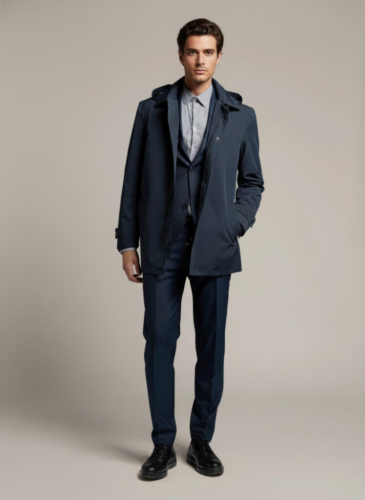 APA Classic Men, waterproof trench coat in Navy Blue