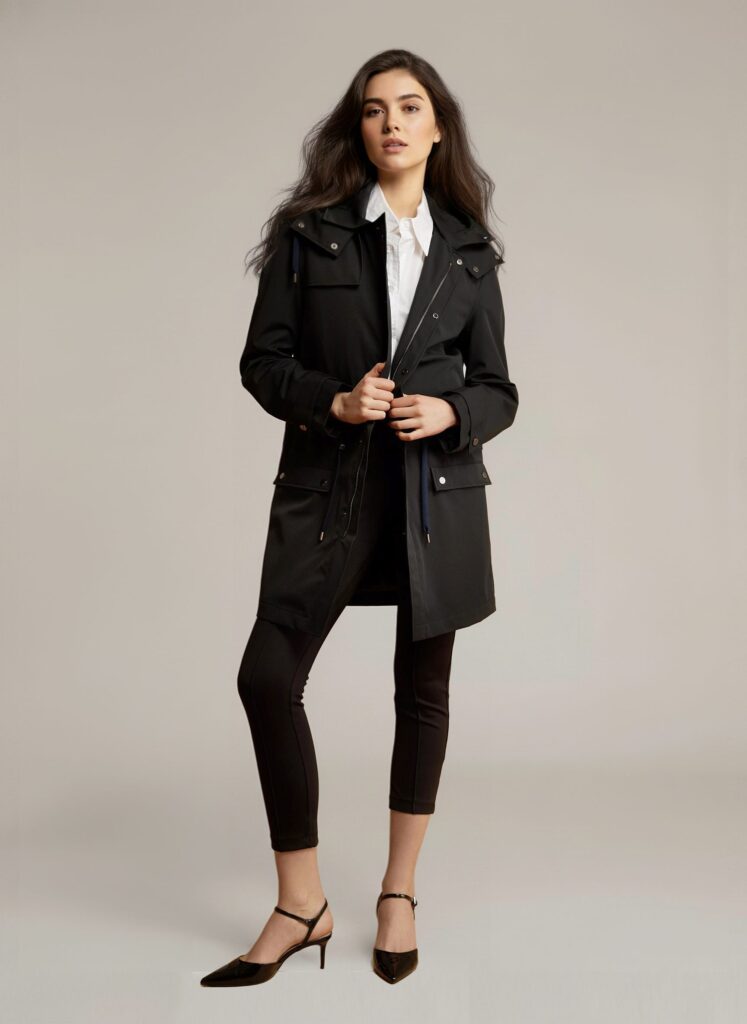 APA Parka Unisex For Her, waterproof parka in Midnight Black, Navy Laces