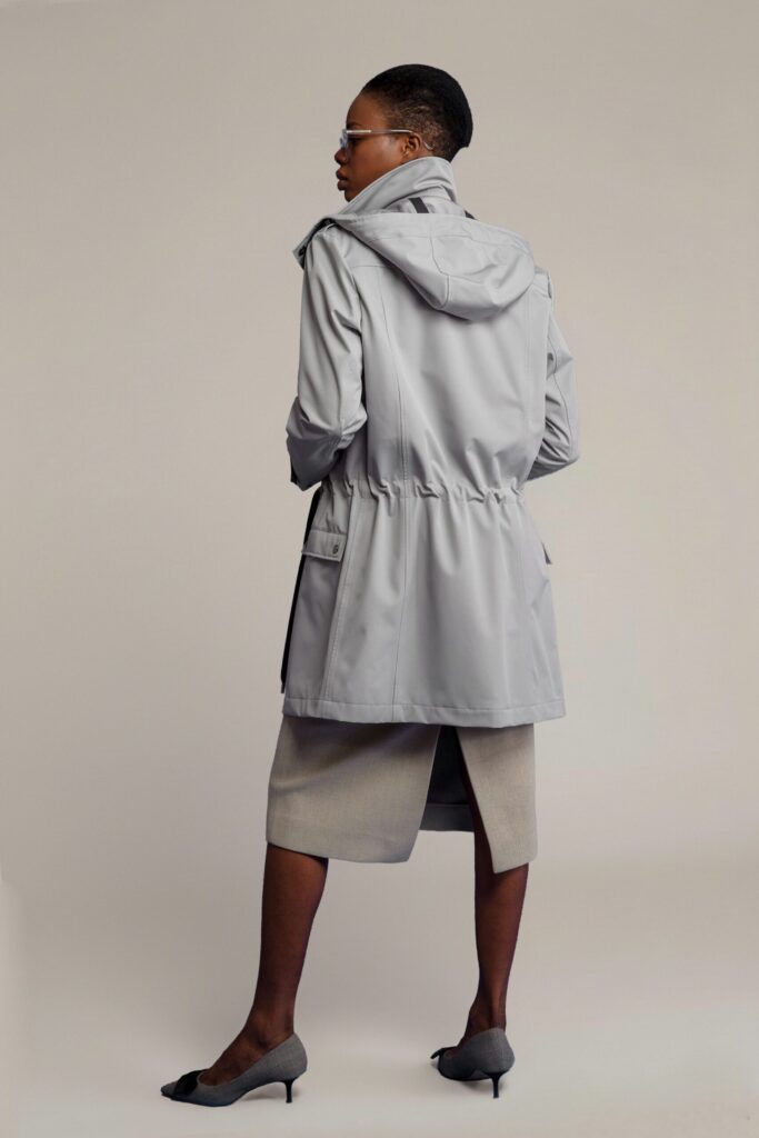 APA Parka Unisex For Her, waterproof parka in Parisian Grey, Navy Laces