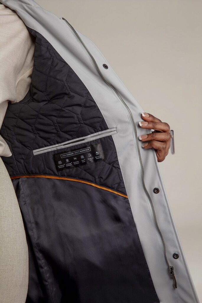 APA Parka Unisex For Her, waterproof parka in Parisian Grey, Navy Laces