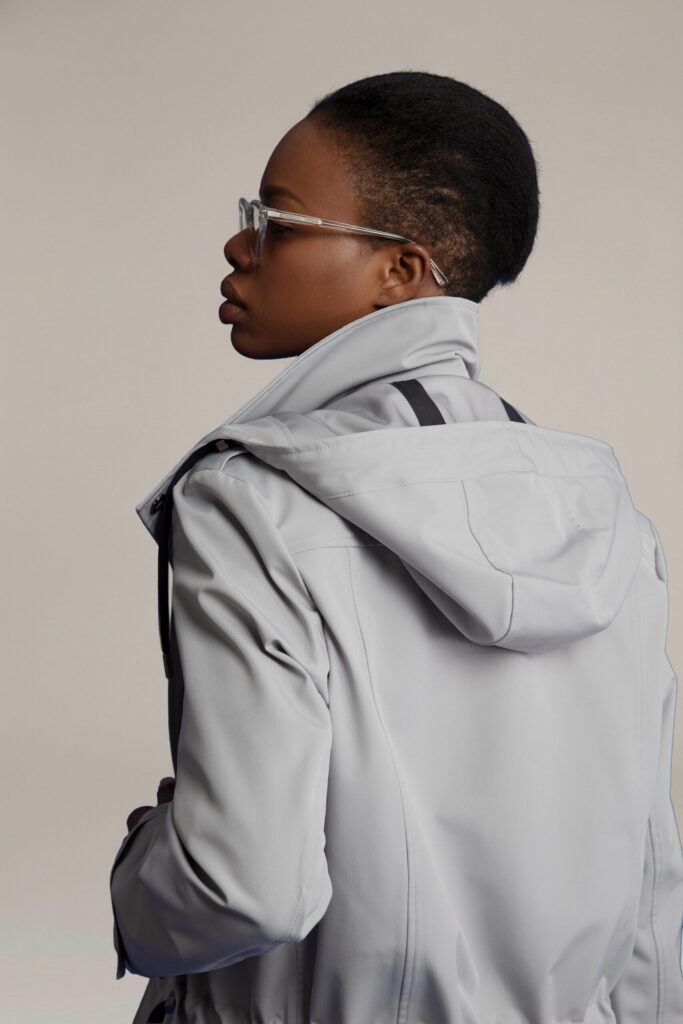 APA Parka Unisex For Her, waterproof parka in Parisian Grey, Navy Laces