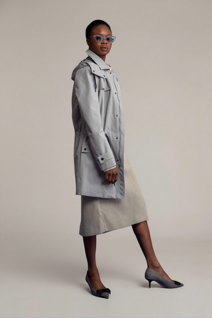 APA Parka Unisex For Her, waterproof parka in Parisian Grey, Navy Laces