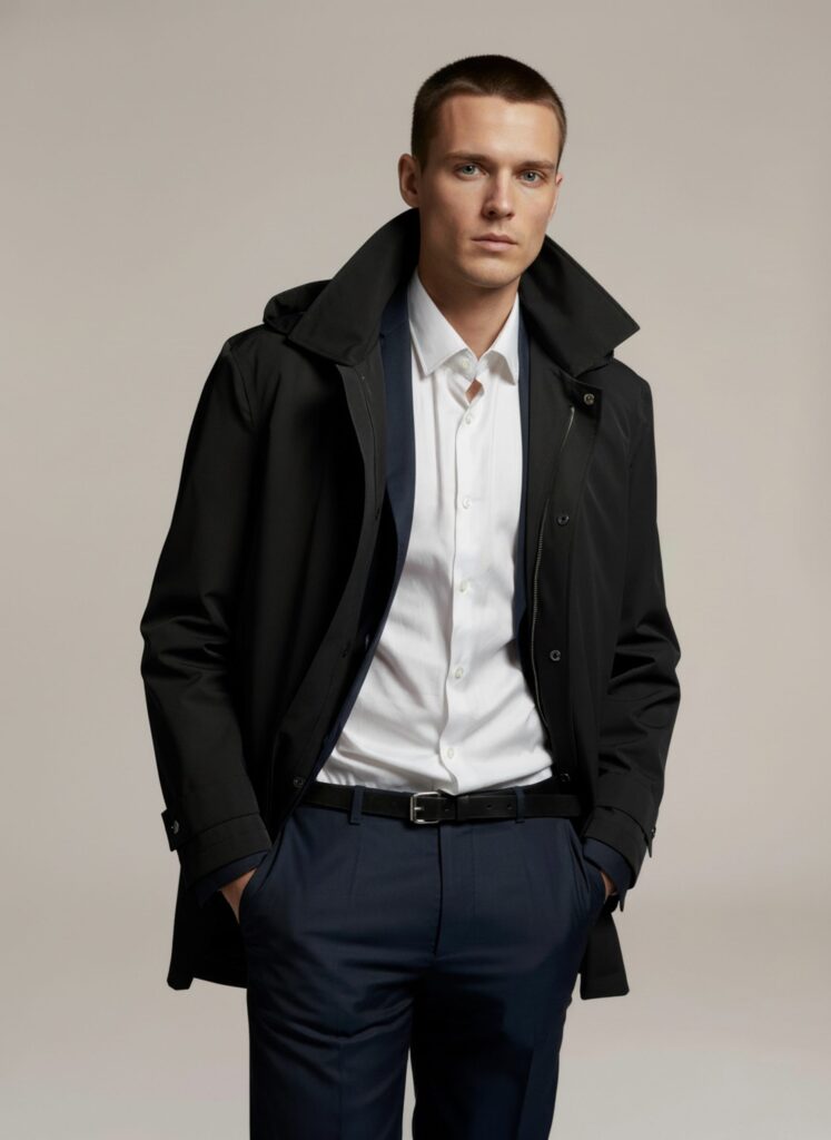 APA Classic Men, waterproof trench coat in Midnight Black