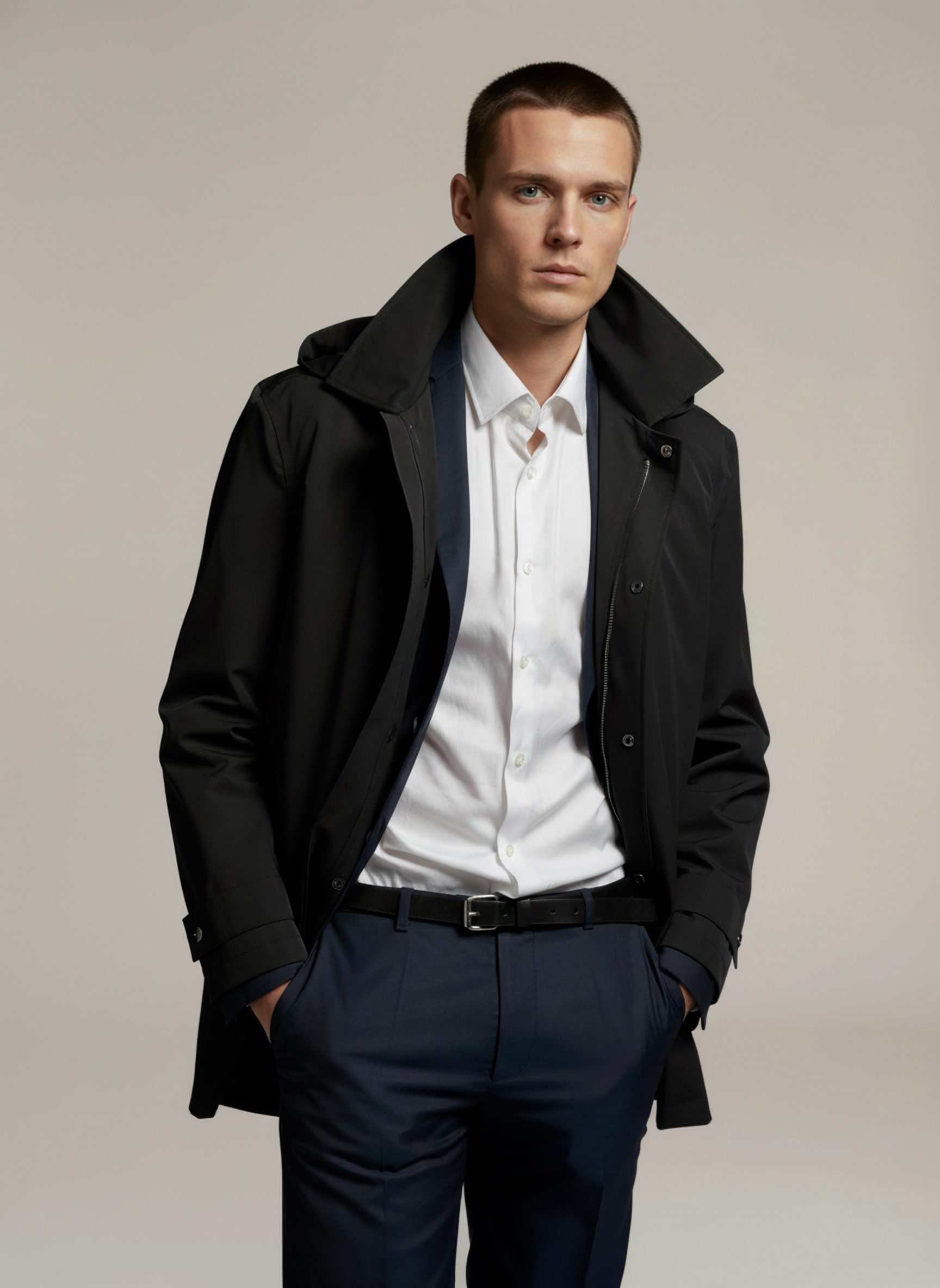 APA Classic Men, waterproof trench coat in Midnight Black