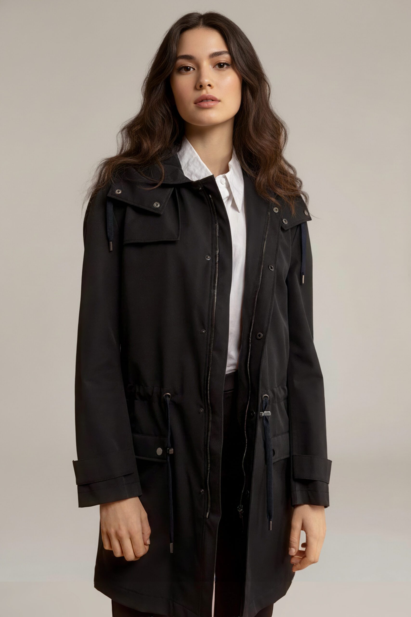 APA Parka Unisex For Her, waterproof parka in Midnight Black, Navy Laces