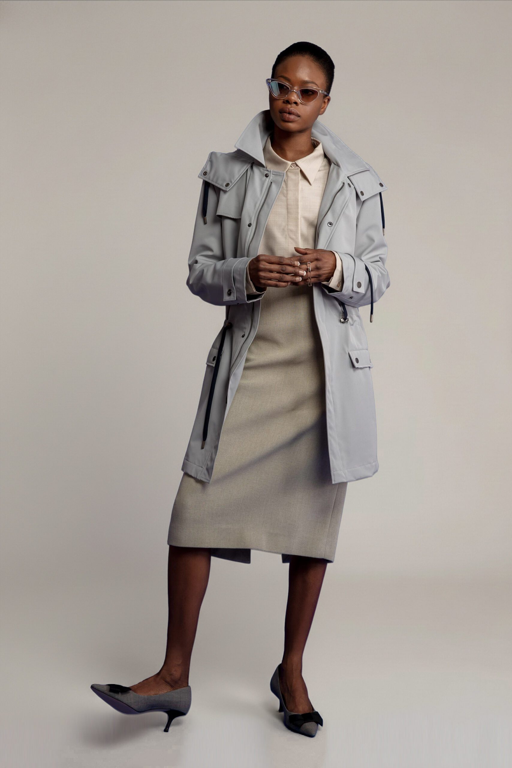 APA Parka Unisex For Her, waterproof parka in Parisian Grey, Navy Laces