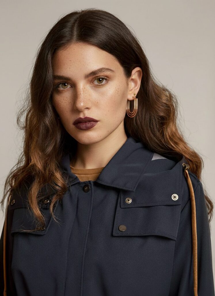 APA Parka Women, waterproof parka in Navy Blue, Beige Laces
