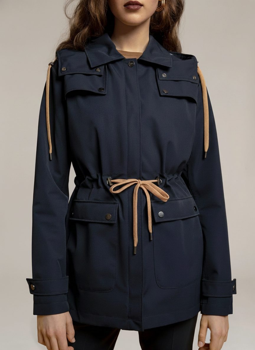APA Parka Women, waterproof parka in Navy Blue, Beige Laces