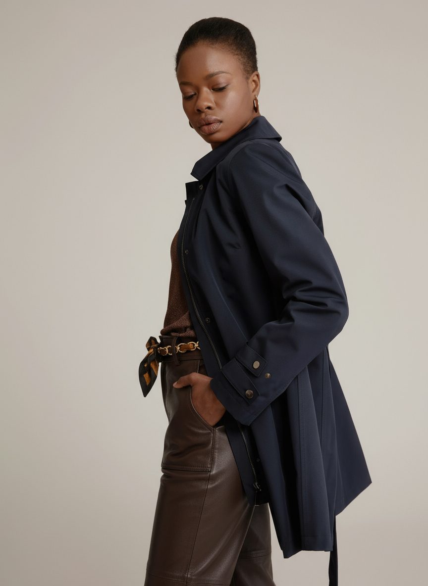 APA Classic Women, waterproof trench coat in Navy Blue